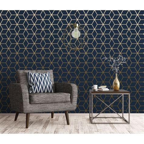 house of alice cubic shimmer metallic wallpaper navy blue gold|House of Alice Cubic Shimmer .